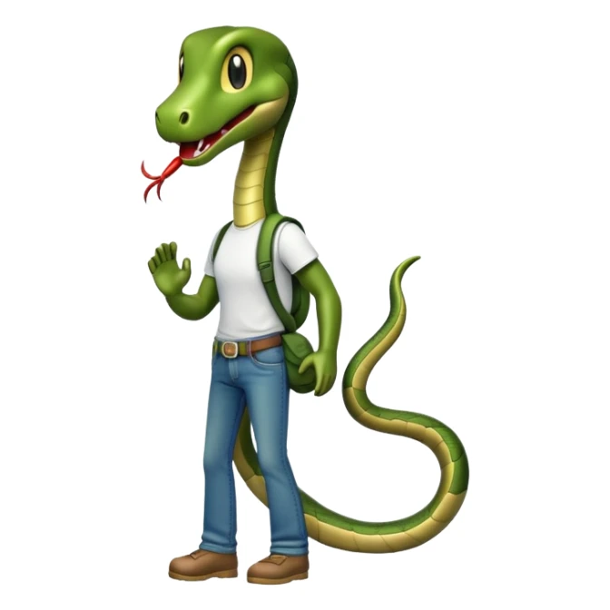 anthropomorphised snake wearing jeans and a t-shirt, walking upright sticker