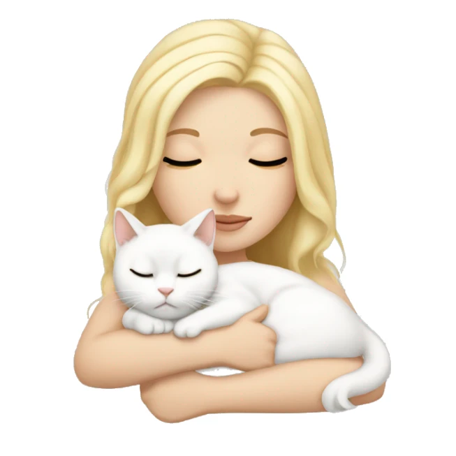 White girl blonde hair sleeping with white kitty sticker