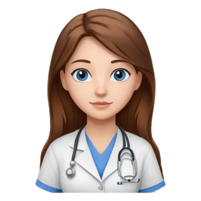 university classroom that says nursing school on the blackboard with a pretty female nursing student with long brown hair, blue eyes sticker