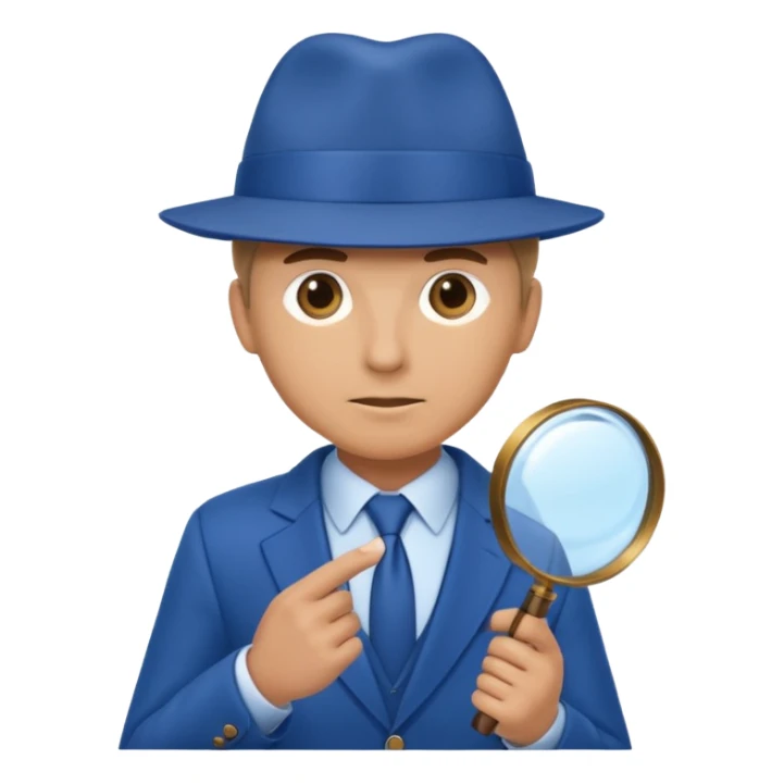 detective in blue suit and blue hat with big mangifier in his hand sticker