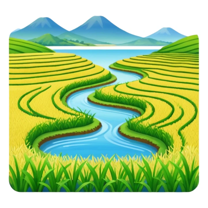 Make an emoji of a landscape with the sea and rice fields sticker