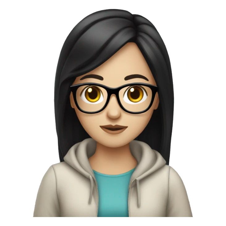 White girl long black hair with glasses sticker