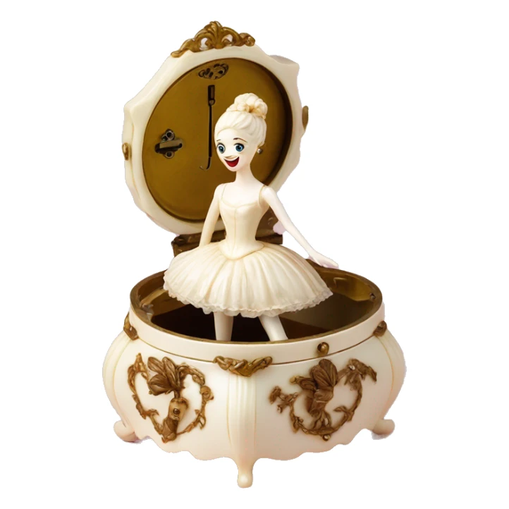 Vintage rococo ivory music box with ballerina sticker
