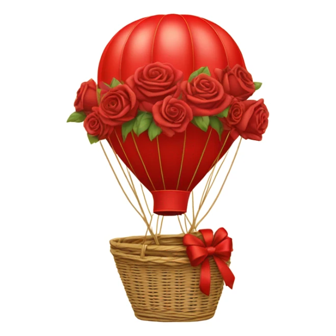 red hot air balloon and beige basket with roses sticker