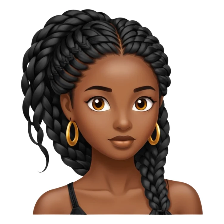 Alluring african woman shiny black long micro braid  tousled hair sticker