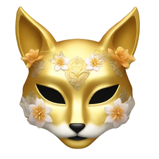 Golden feminine kitsune mask with floral pattern on it  sticker