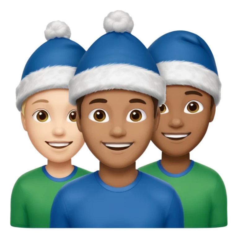 crie a imagem de 3 atletas de modalidades diferentes, usando um chapeu de papai noel das cores verde e azul. sticker
