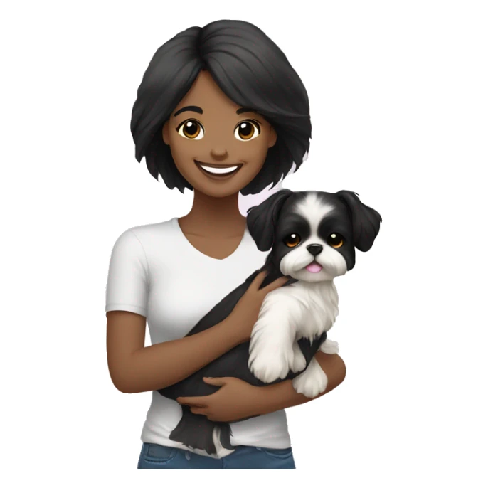 happy black hair girl carrying happy Shih Tzu sticker