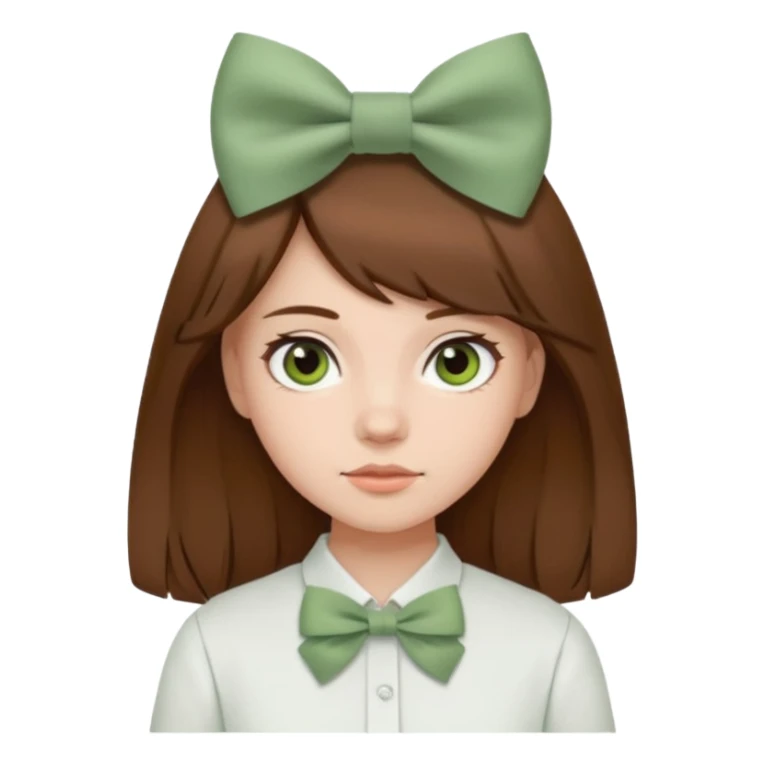 girl brown hair with sage green bow white shirt sticker