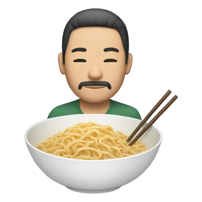 asian with slightly closed eyes and braided beard and eat noodles sticker