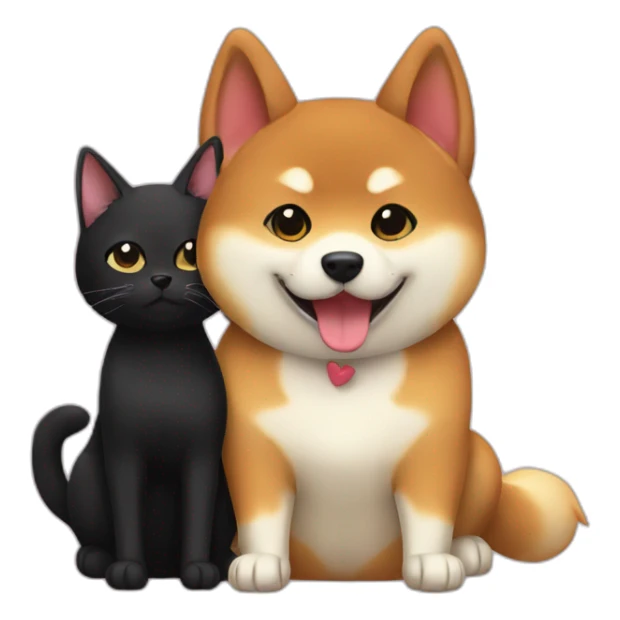 shibainu and black cat being-in-love sticker