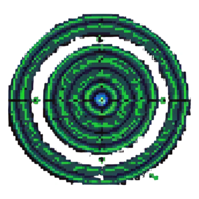 A target with navy rings and a vibrant green bullseye sticker