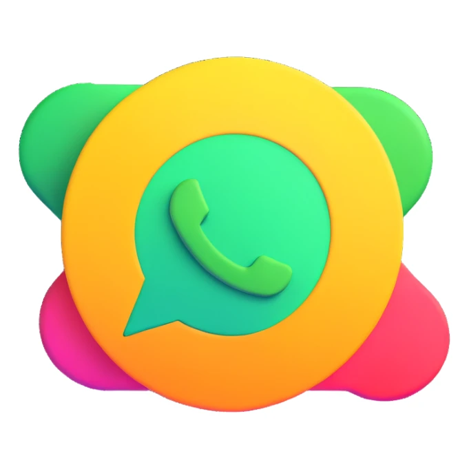 WhatsApp logo, 3D effect, vibrant colors, playful style sticker