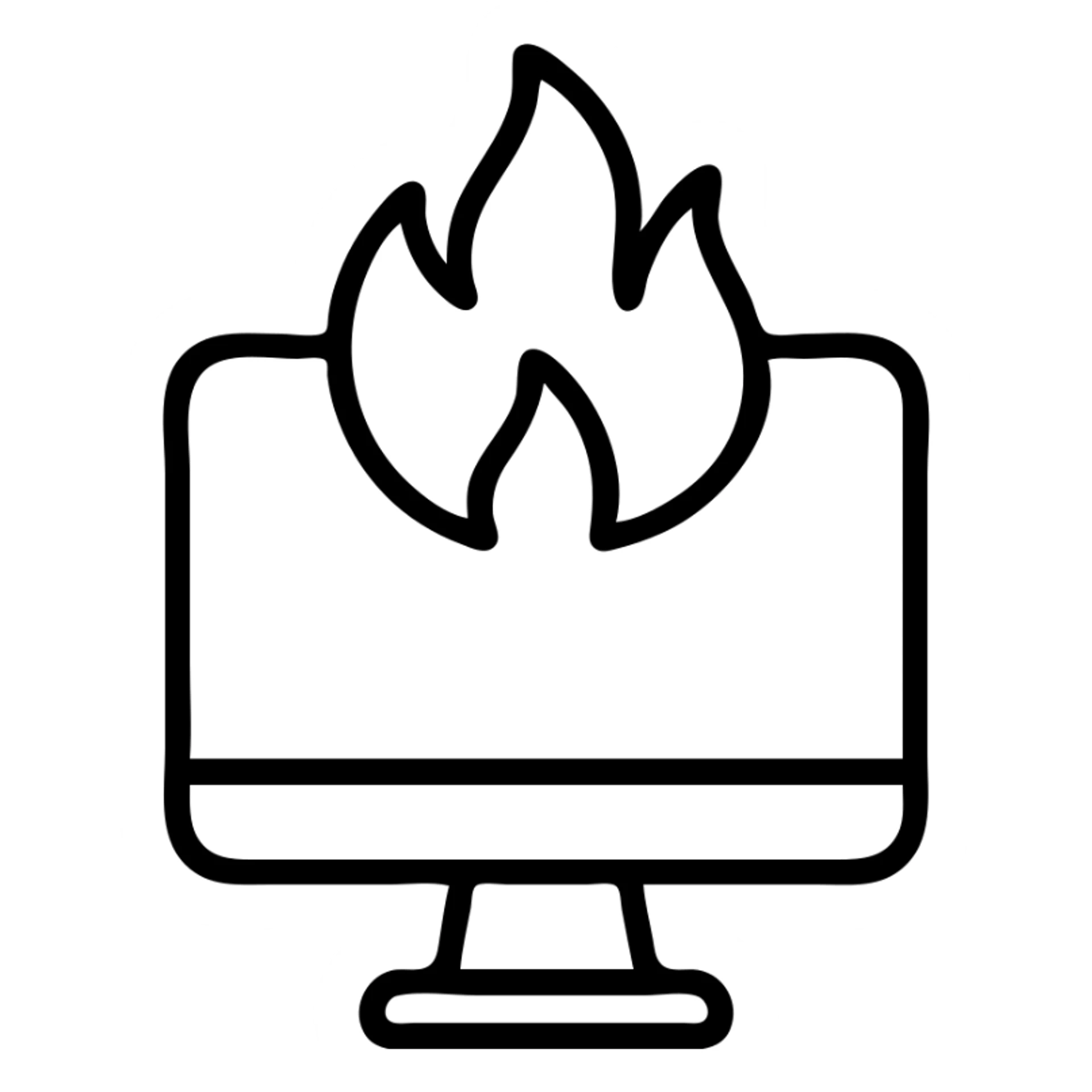 minimalistic icon of a desktop PC with flames coming out sticker