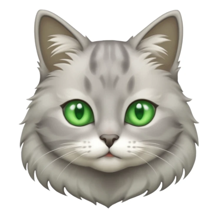grey cat with green eyes and white stain below the blow sticker