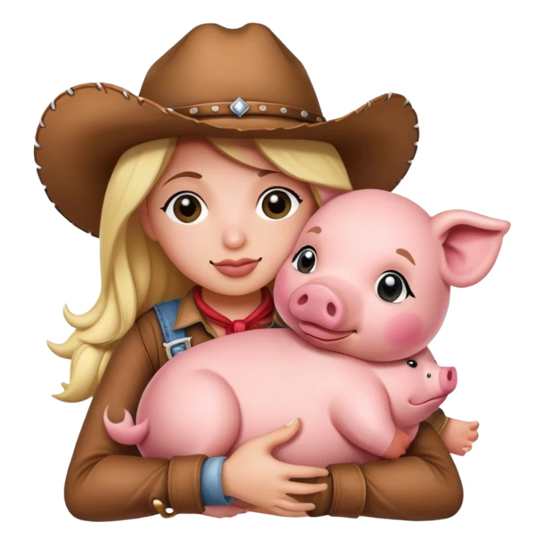 Cowgirl cuddling stuffed pig sticker