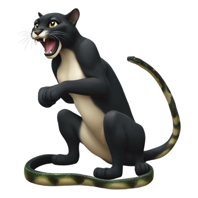 Black puma playing with a snake, elegant and minimalistic style sticker