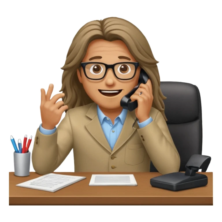 office-boss-excited-phone-desk-long-haired-man sticker