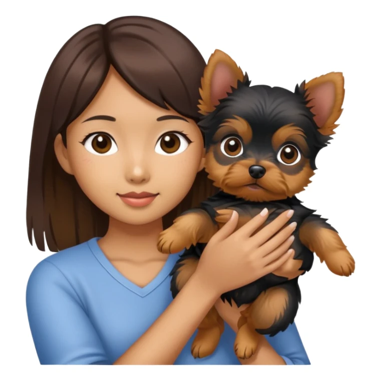 an asian girl holding a yorkie puppy sticker