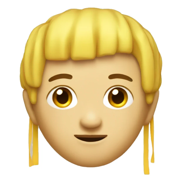 chinese face yellow cube with a curtain style haircut and very short sticker