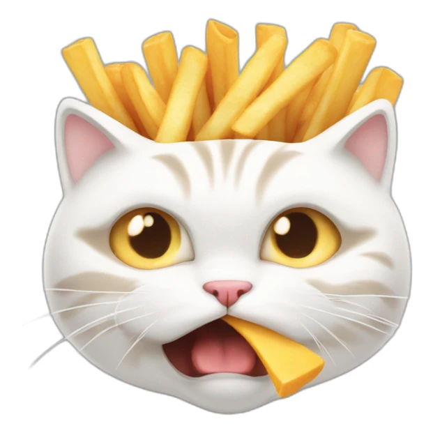 angry fat white cat eating french fries sticker
