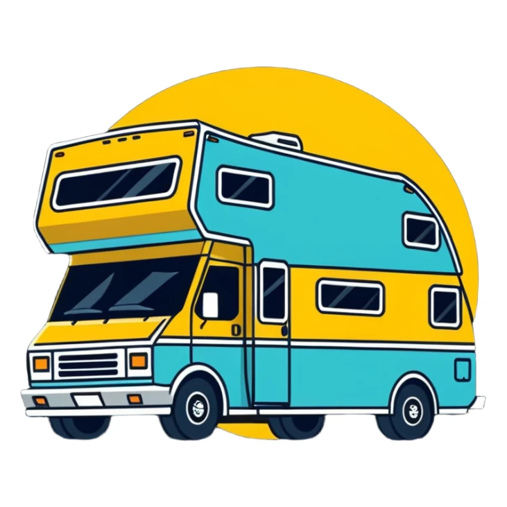 motorhome, cartoonish sticker style sticker