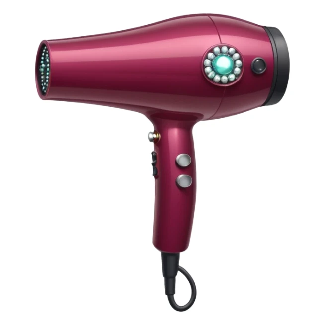 burgundy blow dryer covered in ges sticker