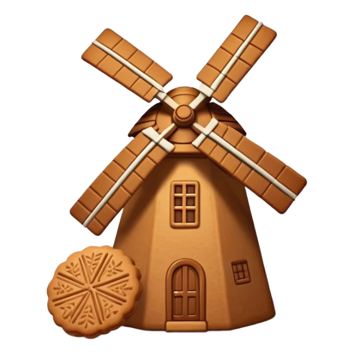 Speculaas Cinematic Realistic Speculaas Biscuit Emoji, depicted as a spiced speculaas cookie crafted in the shape of a windmill and warm, inviting lighting. sticker