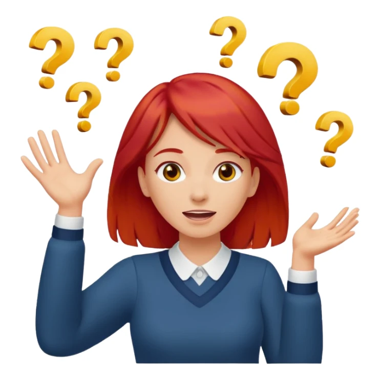 lady with red hair throwing her ands in the air saying why sticker