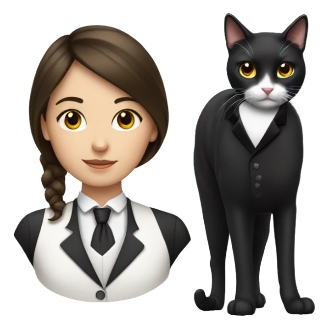 Brunette girl with tuxedo cat  sticker