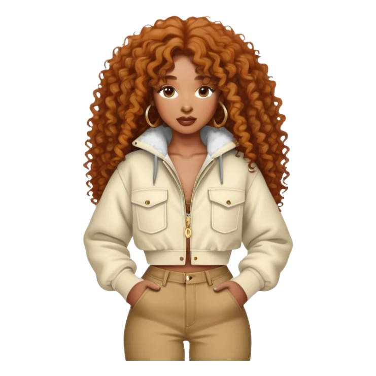 SZA with her iconic curly hair and stylish outfit sticker