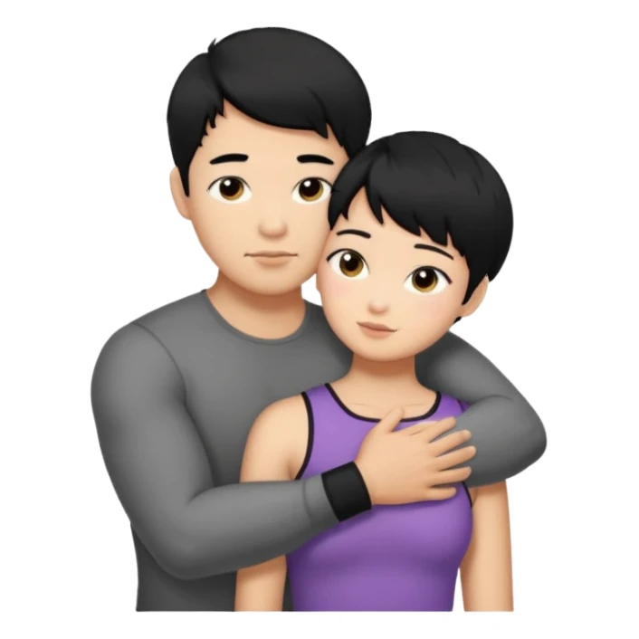 buff tan asian Man black hair hugging girl with black pixie cut  sticker