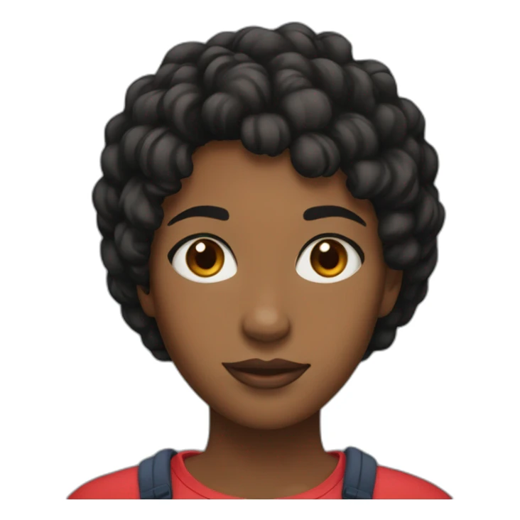 A black girl, brown eyes, short black hair with red bull can sticker