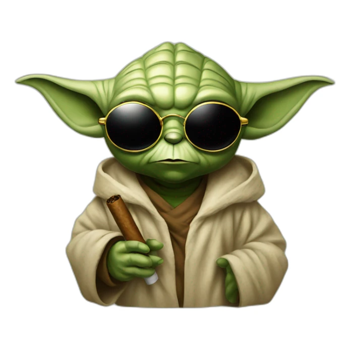 Yoda with a cigar in his mouth and wearing sunglasses sticker