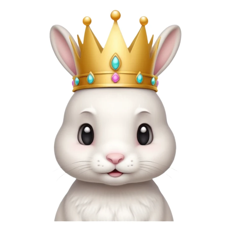 white cute bunny with big crown, funny, standing sticker