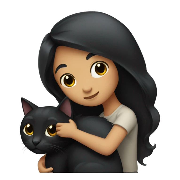 Girl with long black hair hugging a black cat  sticker