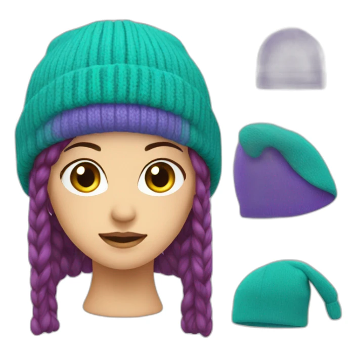 beanie with a vertical split color - teal and lavendar sticker