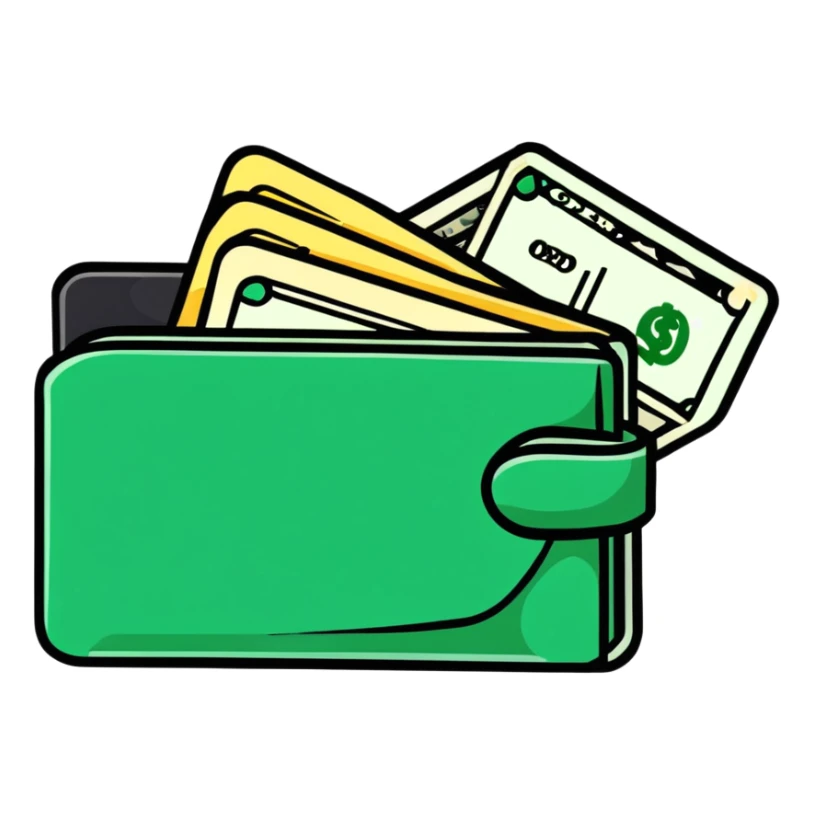 sleek black wallet open with dollar bills visible inside sticker