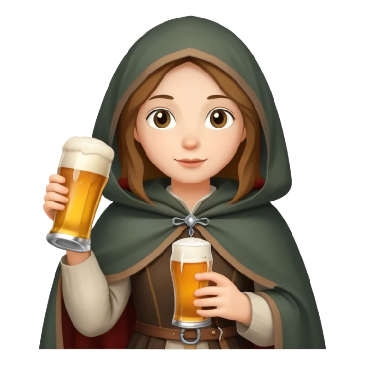 young female medieval pilgrim with cloak and beer bottle sticker