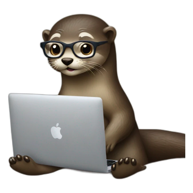 female otter with glasses use a macbook while seated against a pillow sticker