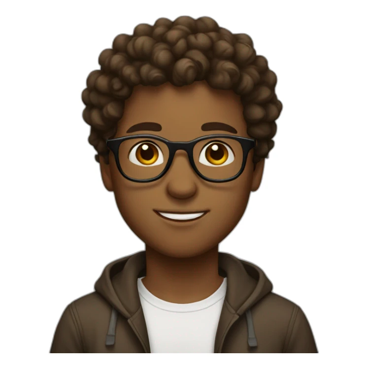 brown with curly hair boy, with glasses. and white skin sticker