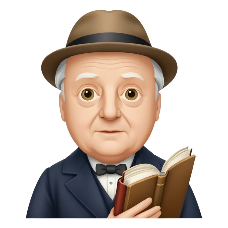 Sir John Betjeman holding a book sticker
