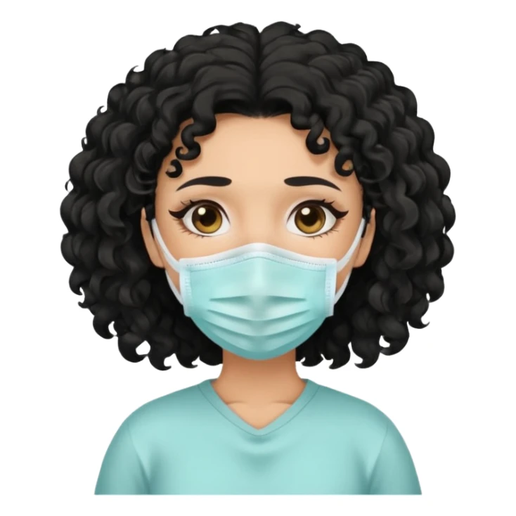a pretty tan bratz girl with black curly hair. no makeup, looking sick, wearing a mask, coughing. sunken face sticker