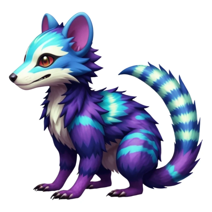 Sharp realistic detailed Colorful translucent luminescent glowing Trico-Sergal-Furret-Ferret-Wolverine-Vernid-furry-fursona-fusion-Fakemon-animal-hybrid-creature, full body sticker
