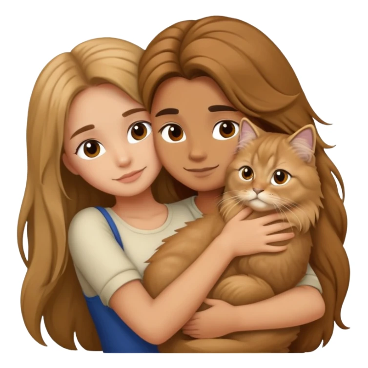 A long-haired girl hugs a British longhair sticker