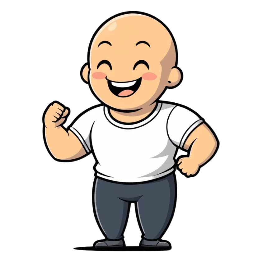 happy laughing cartoon expression of bald strong man, suitable for emoji sticker sticker