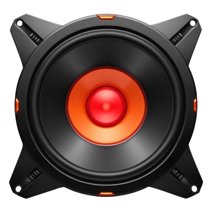 Head: A black KLIPSCH RP-8000F speaker, often represented with a red center or speaker cone.
Core: A small, bright glowing cherry-red circle representing his core.
Body & Armor: Primarily black armor plating with bright red accents or flames. sticker