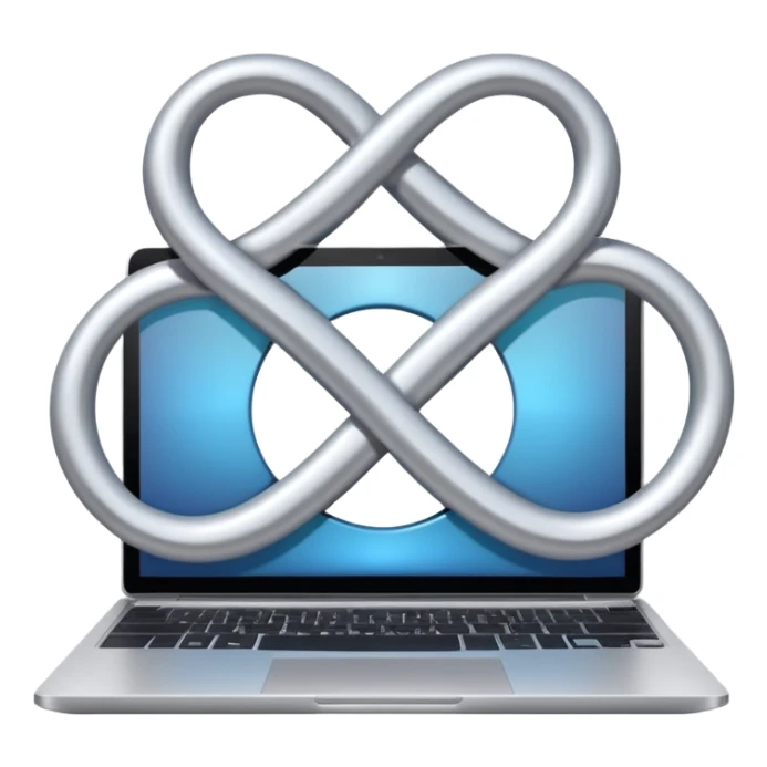 an infinity sign and a laptop with video sticker