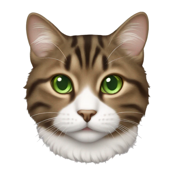 fluffy brown tabby cat with white nose and green eyes  sticker