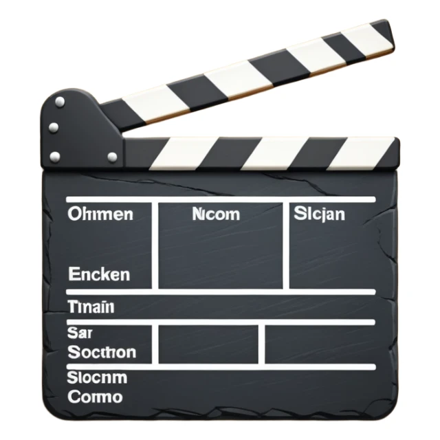 stylized movie clapperboard with minimal detail, black slate with white stripe sticker